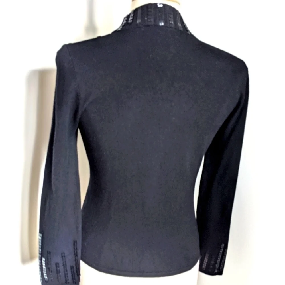 VINTAGE Black Mock Neck Square Line Sequin Sweater S